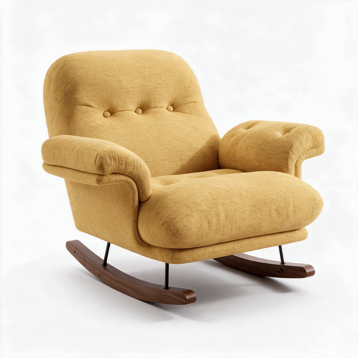PLÉNITUDE – fauteuil à bascule coloris jaune moutarde sur fond blanc
