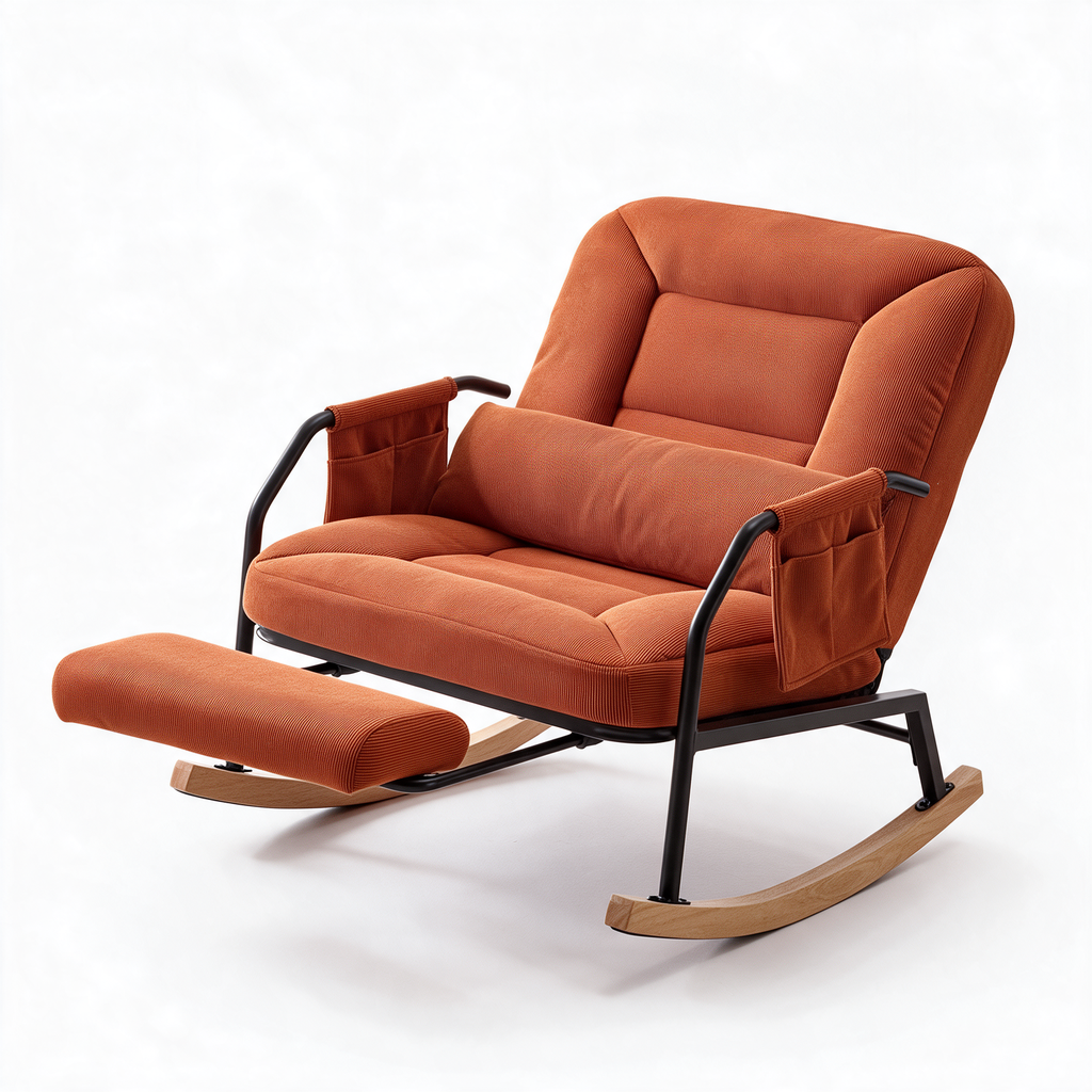 HALTE – fauteuil à bascule coloris orange terracotta sur fond blanc