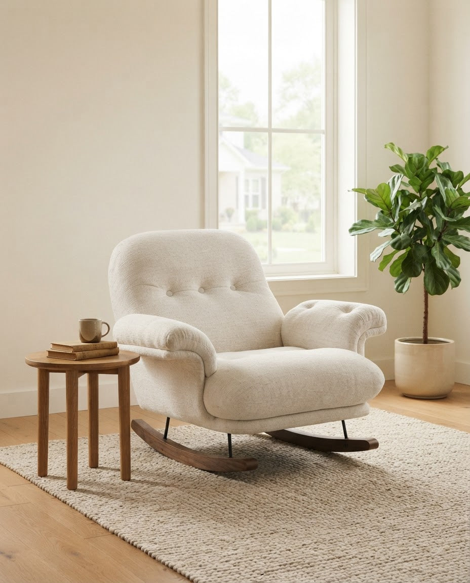 PLÉNITUDE – fauteuil à bascule coloris blanc crème en situation