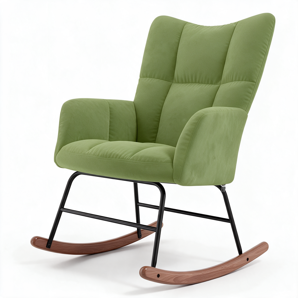 ÉDREDON – fauteuil à bascule coloris vert anis sur fond blanc
