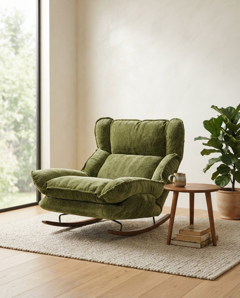 LANGUEUR – fauteuil à bascule coloris kaki en situation