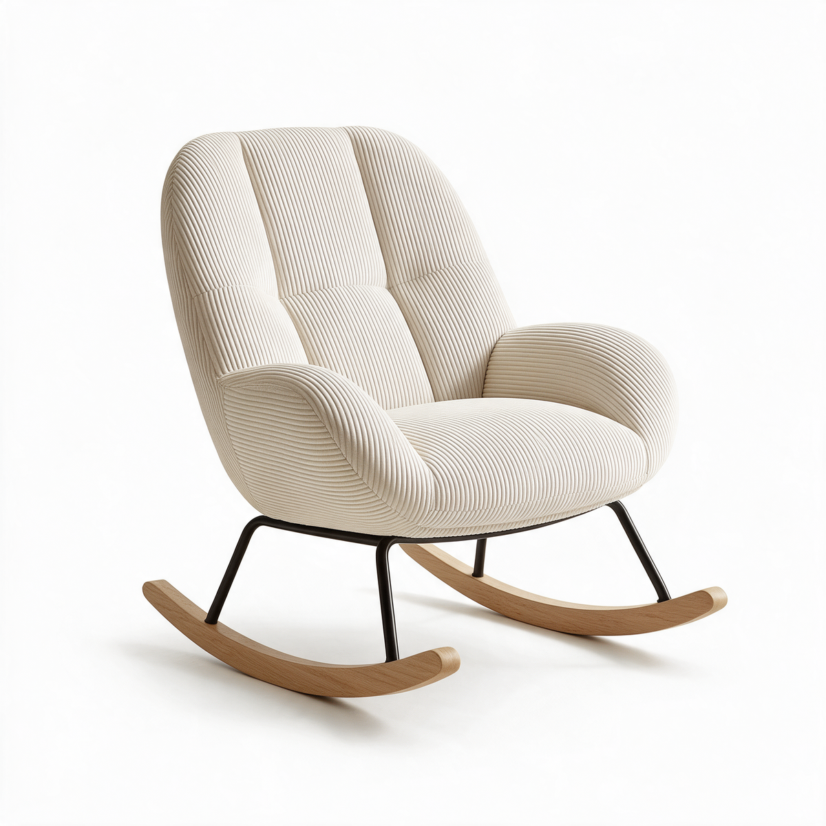 QUIÉTUDE – fauteuil à bascule coloris beige sur fond blanc