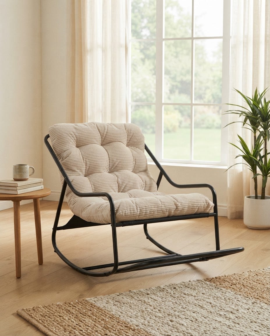NONCHALANCE – fauteuil à bascule coloris ivoire en situation