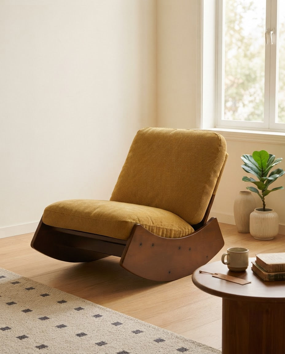 RITOURNELLE – fauteuil à bascule coloris jaune moutarde en situation