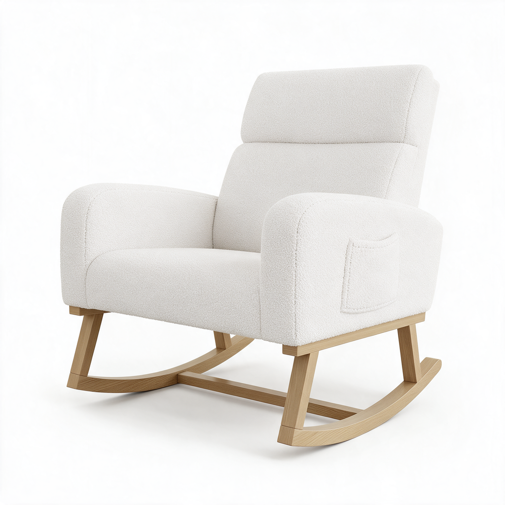 DUVET – fauteuil à bascule coloris ivoire sur fond blanc