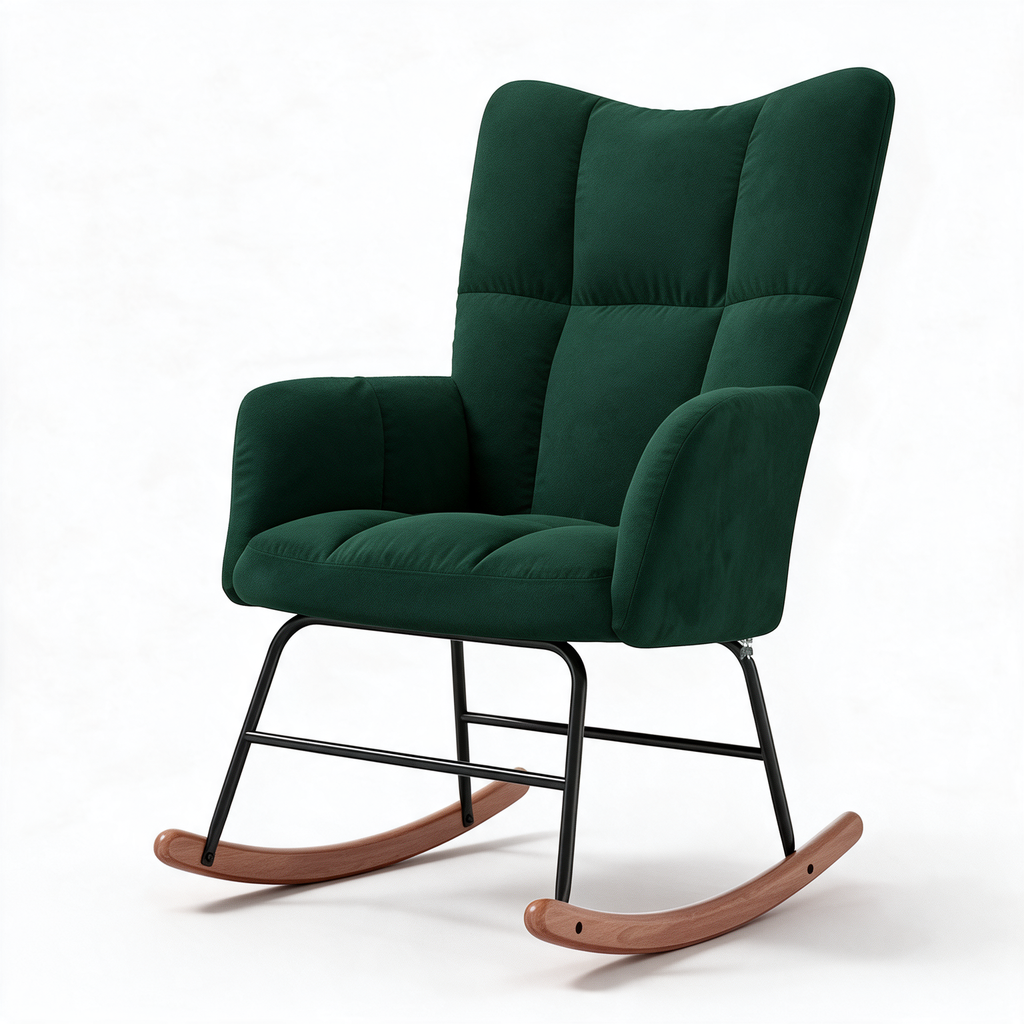 ÉDREDON – fauteuil à bascule coloris vert foncé sur fond blanc
