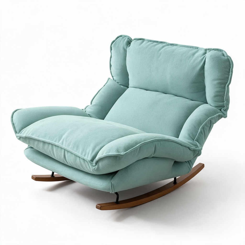 LANGUEUR – fauteuil à bascule coloris vert grisé sur fond blanc
