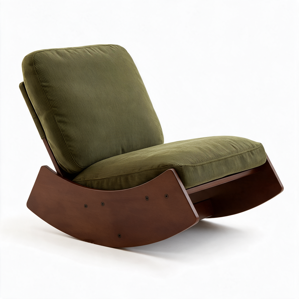 RITOURNELLE – fauteuil à bascule coloris kaki sur fond blanc