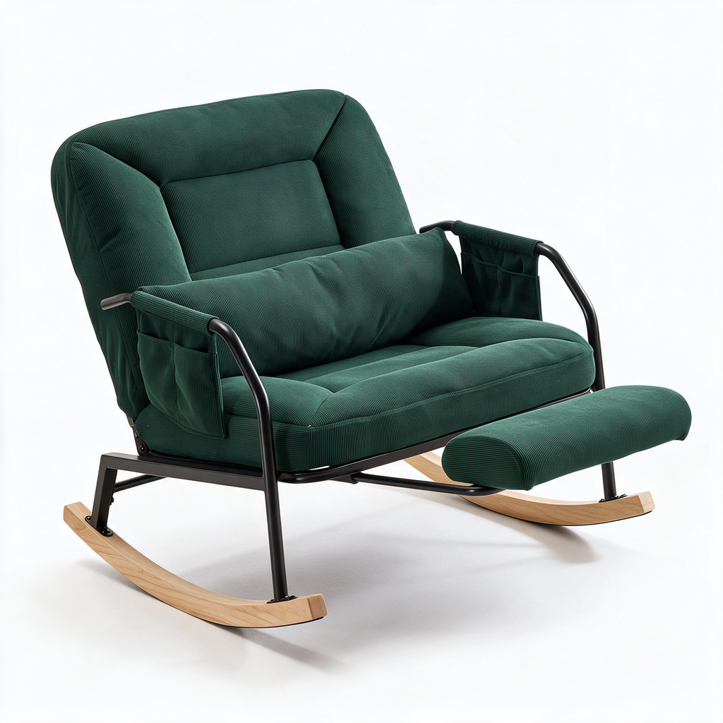 HALTE – fauteuil à bascule coloris vert grisé sur fond blanc