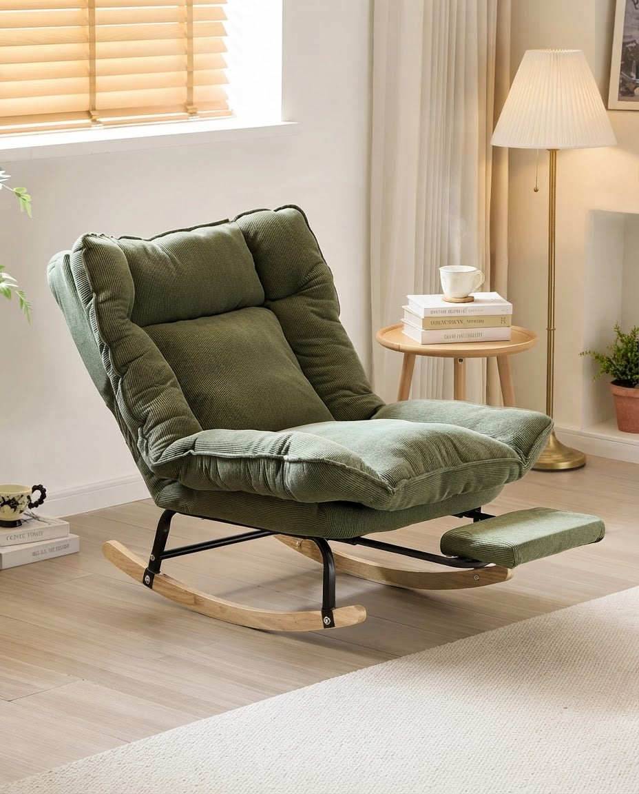 SIESTE – fauteuil à bascule coloris kaki en situation