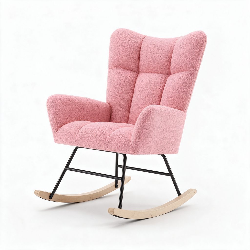 NUÉE – fauteuil à bascule coloris rose sur fond blanc