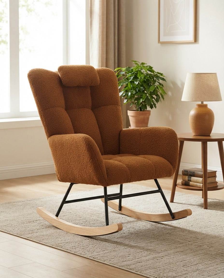 TENDRESSE – fauteuil à bascule coloris camel en situation