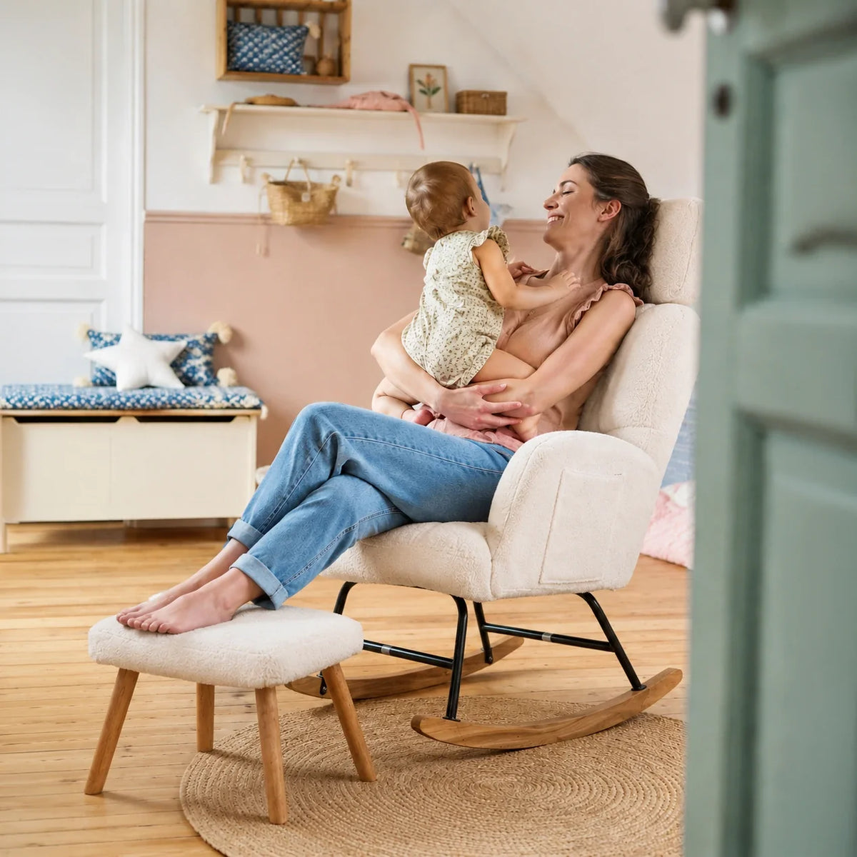 NORKA - fauteuil d'allaitement avec repose-pieds, maman et bébé
