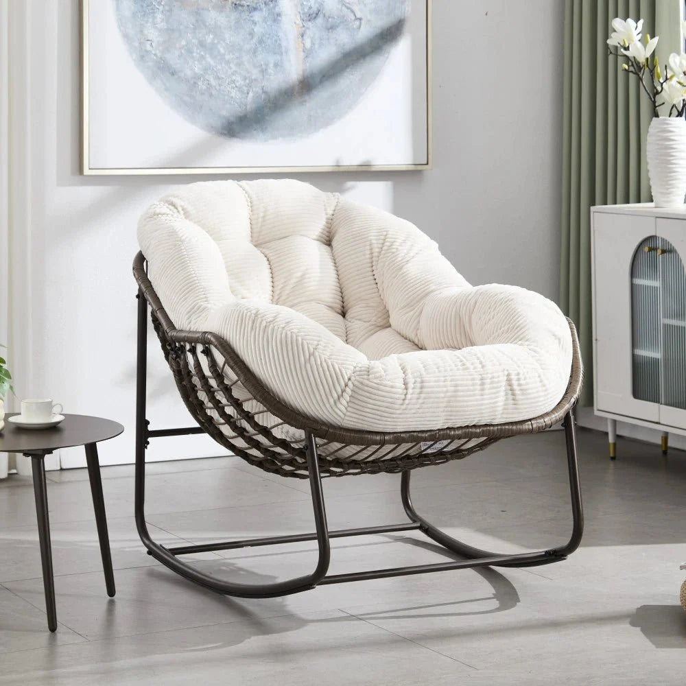 COCONA - fauteuil à bascule papasan blanc, angle salon Image
