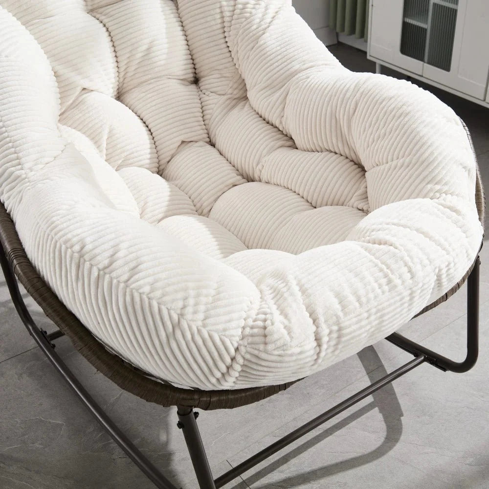 COCONA - fauteuil à bascule papasan blanc, détail assise