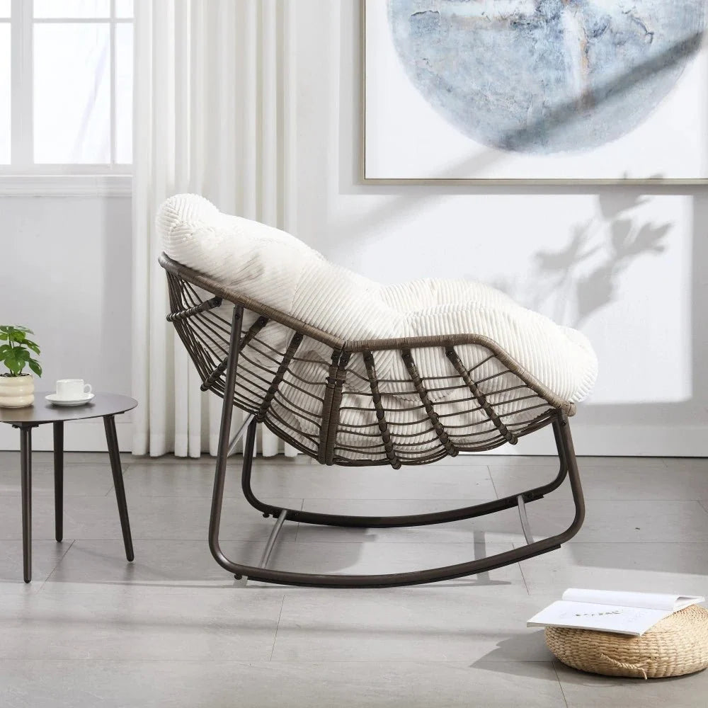 COCONA - fauteuil à bascule papasan blanc, vue de profil