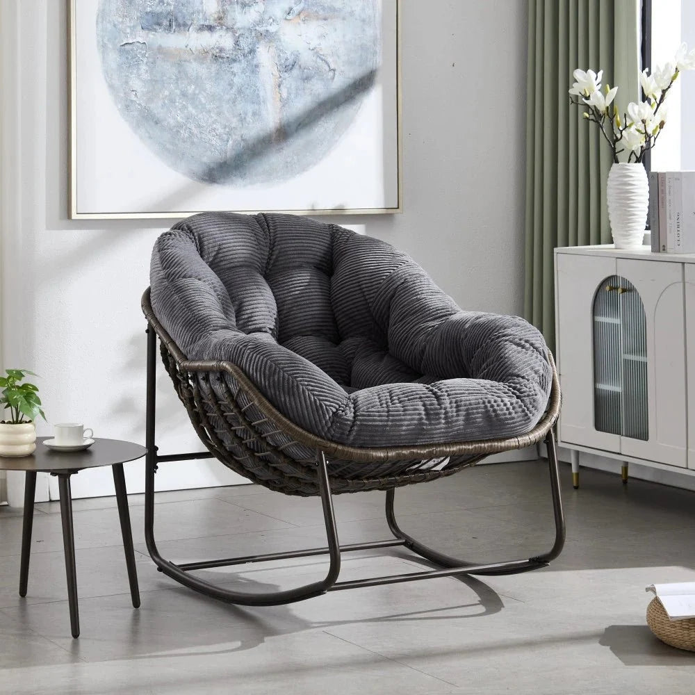 COCONA - fauteuil à bascule papasan gris, angle salon