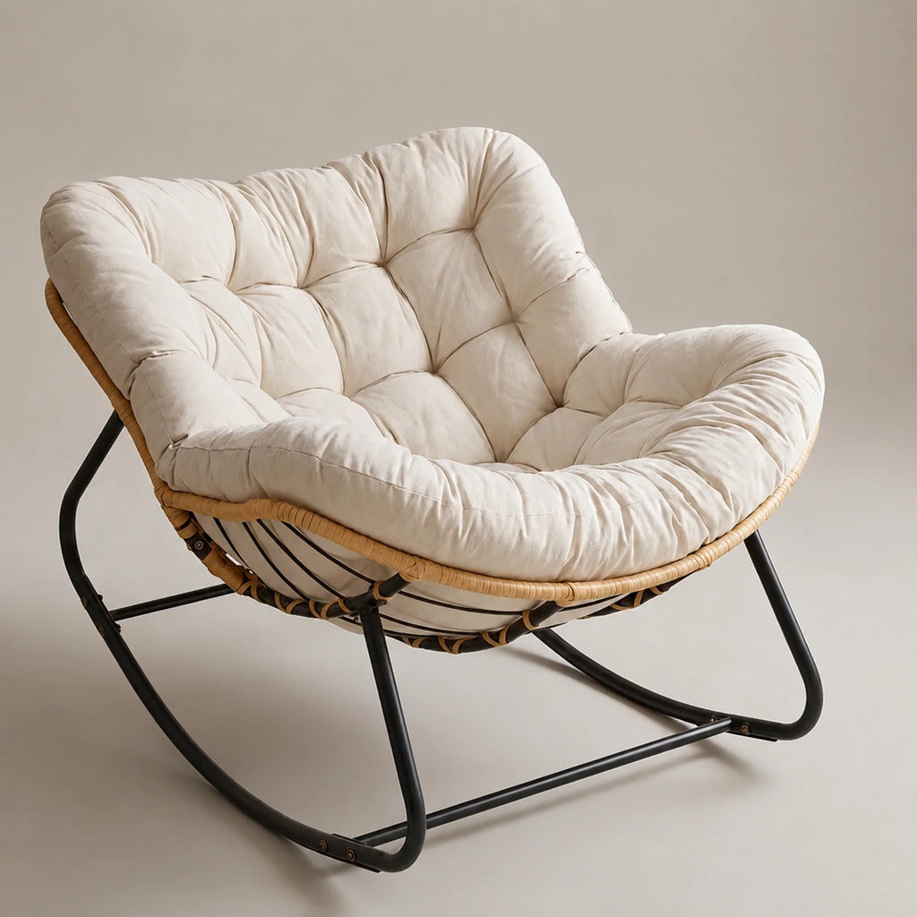 BOLMO - rocking chair rotin XXL, vue studio beige