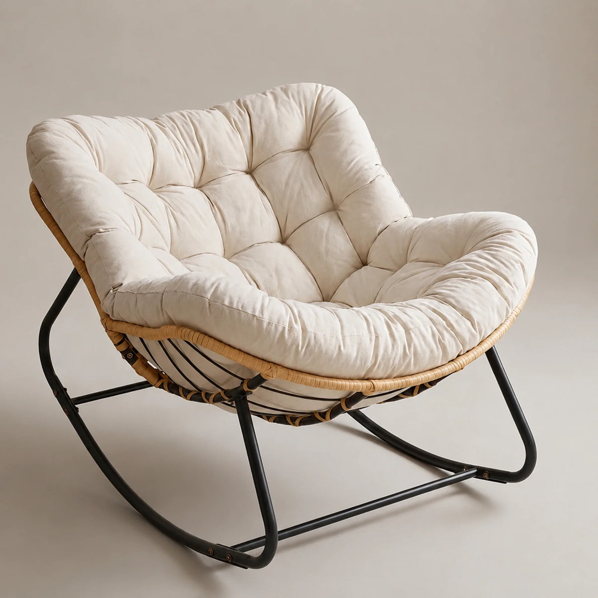 BOLMO - rocking chair rotin XXL, vue studio beige