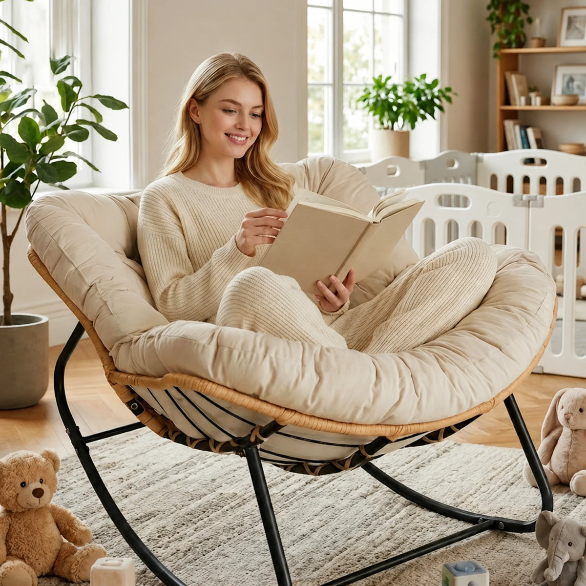 BOLMO - rocking chair rotin XXL, coin lecture